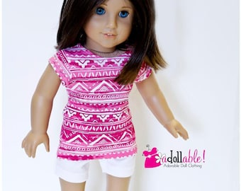 Special Sale 18 inch Doll Clothes, handmade to fit like American Girl Doll Clothes, Aztec Inspired Knit Top and White Shorts/Leggings