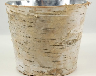 Rustic Birch Bark Planter With Zinc Inside 5.5 in Tall Vase, Container, Pot