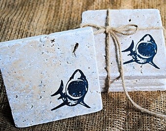 Great White Shark Coasters, Beer Coaster, Christmas Gift, White Elephant Gift, Unique Christmas Gift, Set of 4 Coasters