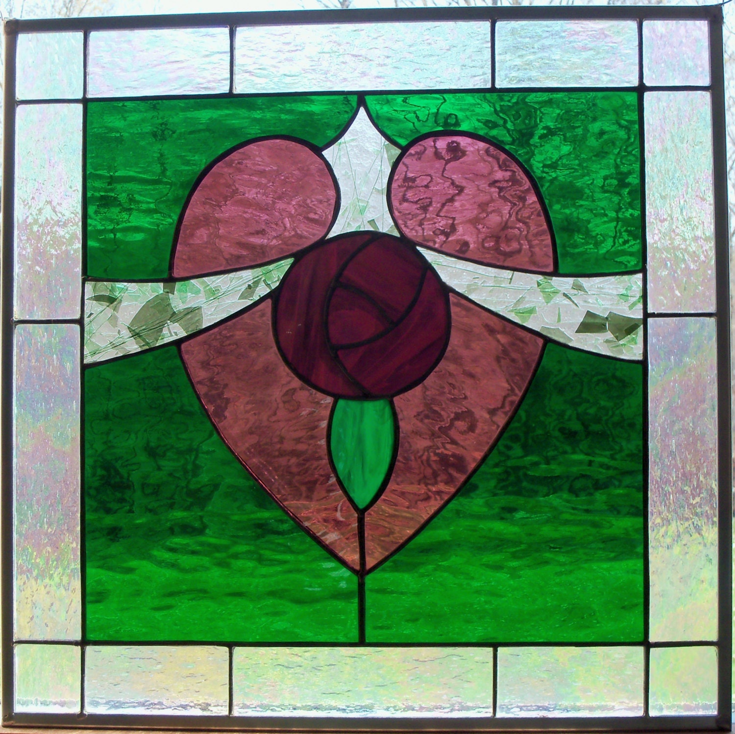 Irish Heart Stained Glass Window with Flower by Sunbeam Glass