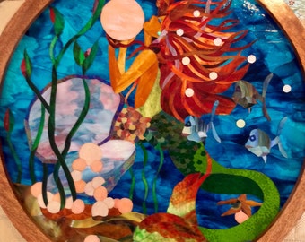 Mosaic Stained Glass Mermaid Wall Hanging