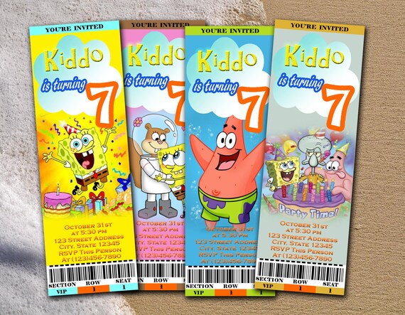 Spongebob Squarepants birthday party ticket invitation