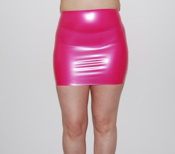 Metallic Fuchsia Latex Rubber Mini Skirt Size By Victoryrolllatex 