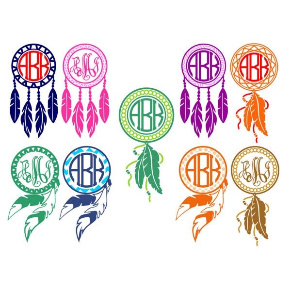 Download Dream Catcher Designs Pack Monogram Feathers SVG DXF EPS use