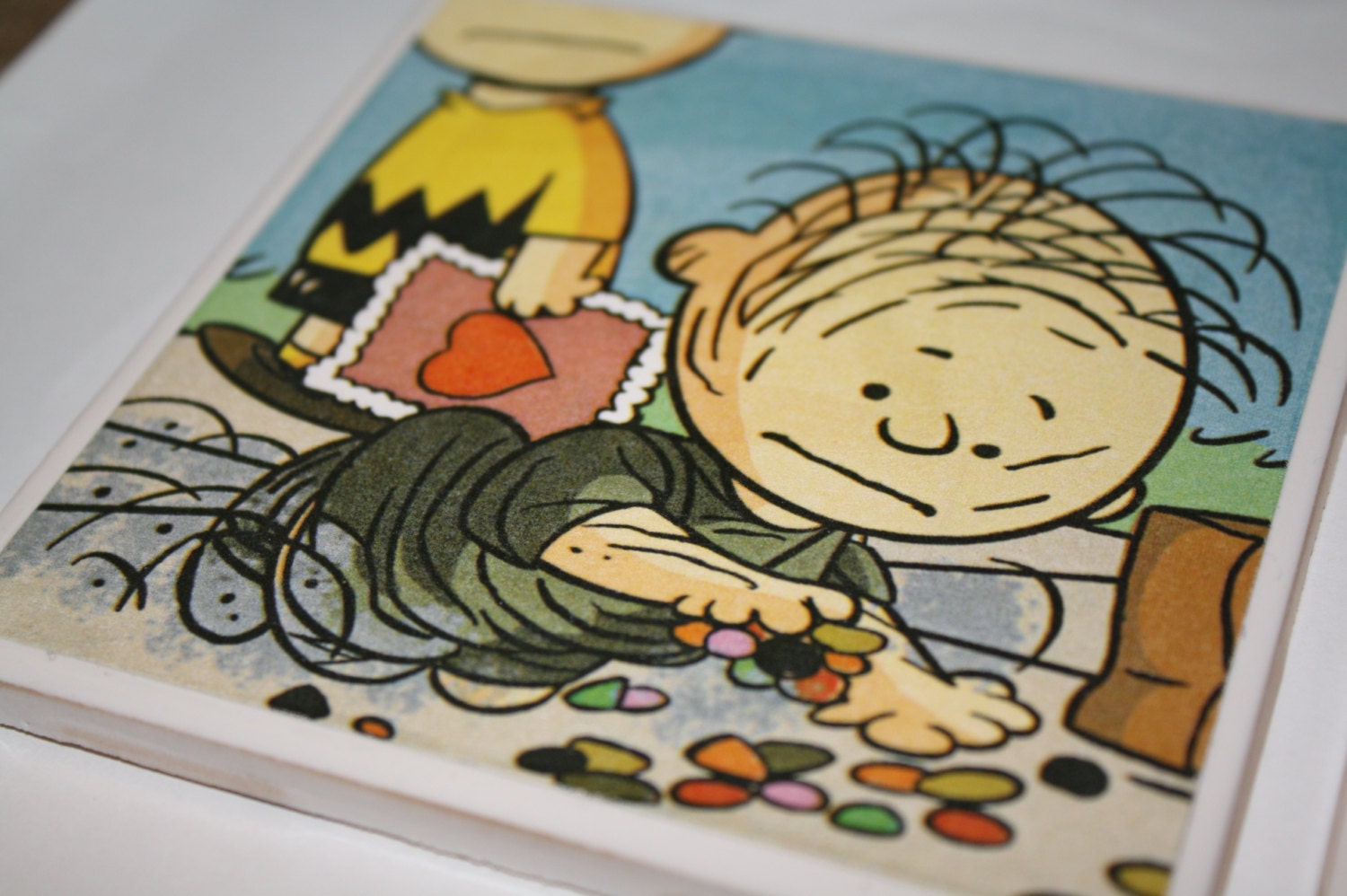 Charlie Brown themed/ceramic tile/drink coasters/set of