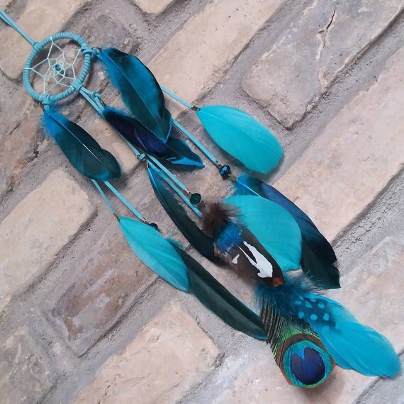 pastel blue faux leather wrapping dream catchers