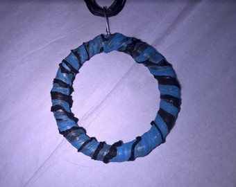 Black & Blue Circle Necklace, created with reclaimed plastic!