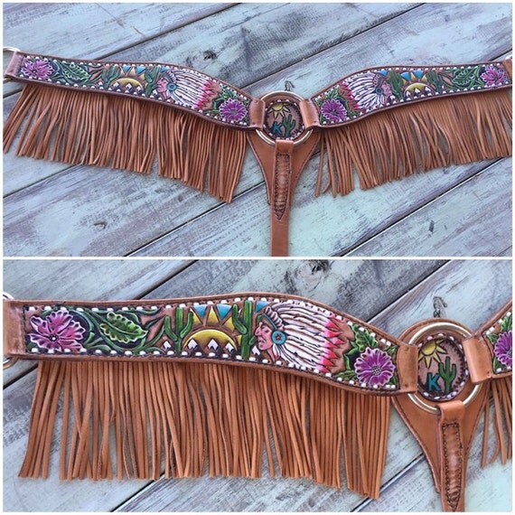 HandTooled Custom Breast Collar w/ Removable Fringe