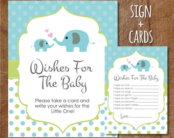 Blue Elephant Baby Shower Printable Well Wishes For Baby