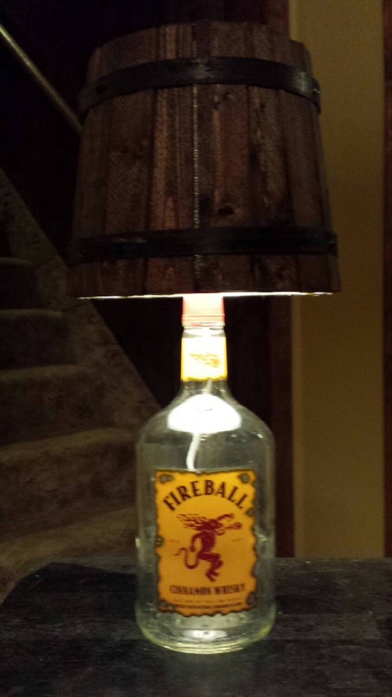 Items similar to Fireball Whiskey Lamp with handmade whiskey barrel ...