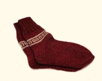 Wine Socks, Woman Wool Socks, Hand Knitted Wool Socks, Wool Socks, Natural Socks.