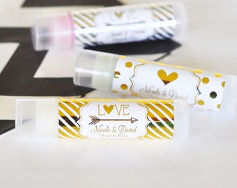 Personalized Metallic Foil Lip Balm Tubes - Wedding, Gold or Silver Foil Metallic Favors - 24 pieces