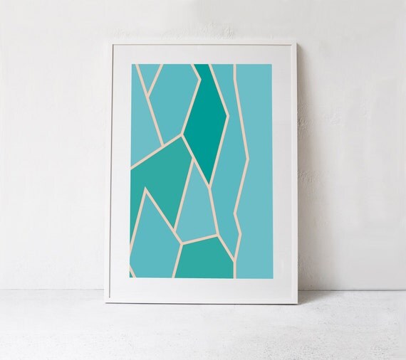 Turquoise Blue Geometric PrintBlue Poster by ModeaPrints on Etsy