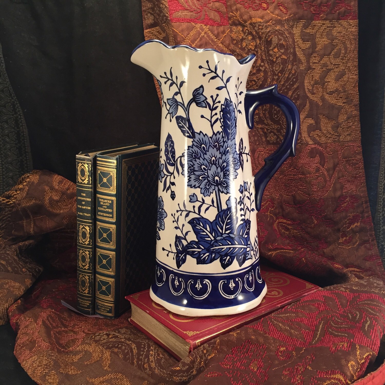 Cobalt Blue & White Decorative Ceramic Vase Home Decor Hand