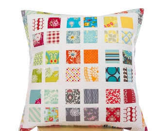 Decorative pillow cover, free motion quilted pillow cover 50in x 50in by Teresa Nogueira, patchwork pillow cover