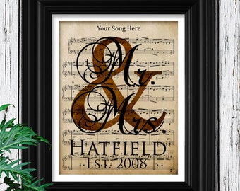 8th ANNIVERSARY BRONZE Gift | Custom Sheet Music Art | 100% Cotton Art Paper | Bronze Anniversary Gift | 8th Bronze Anniversary Date Gifts