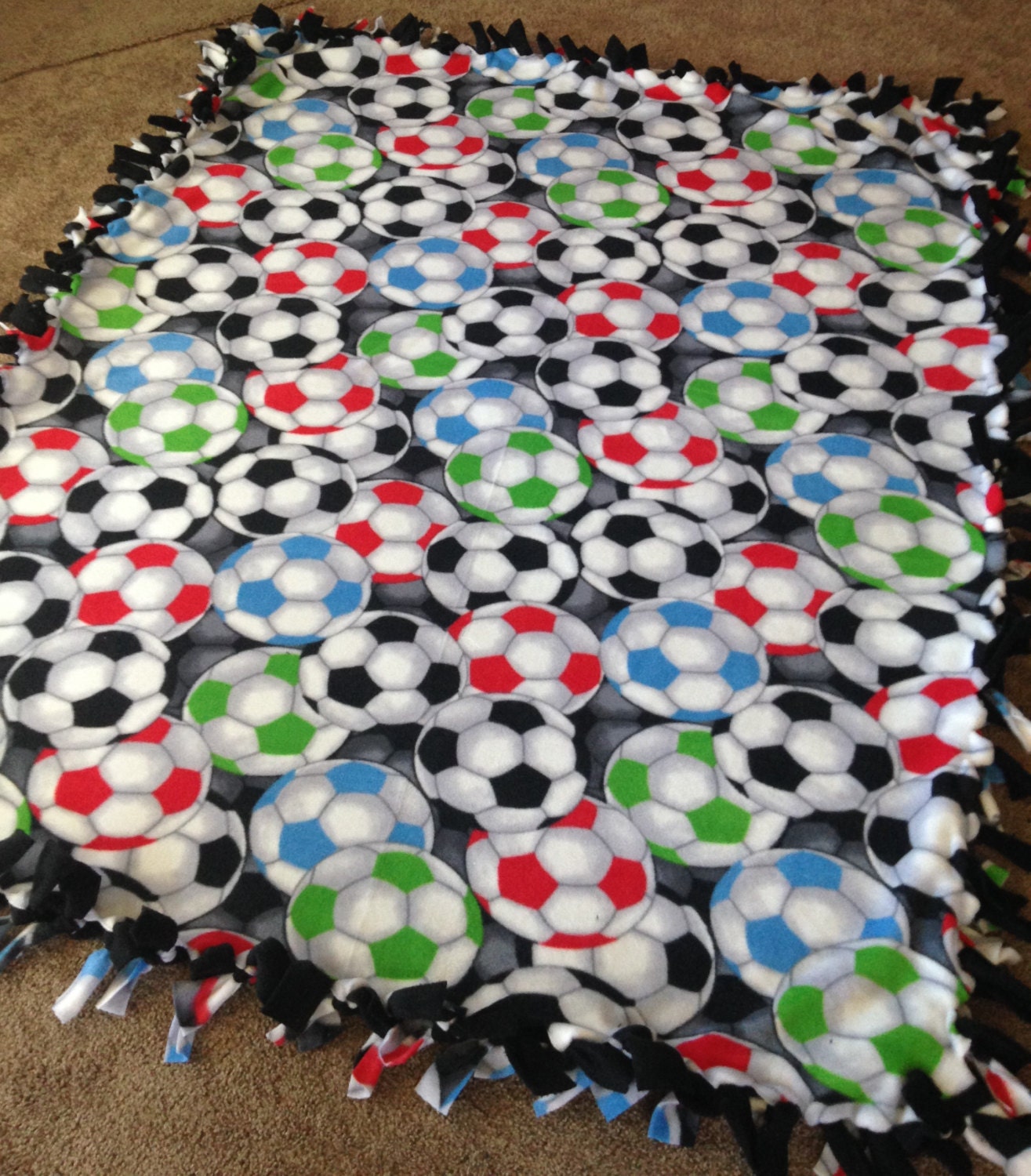 Soccer Fleece Throw Blanket Tie No Sew with Multi Color
