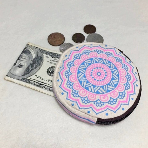 Coin Purse Zipper Pouch Mandala Pattern Hand Painted Henna Bag