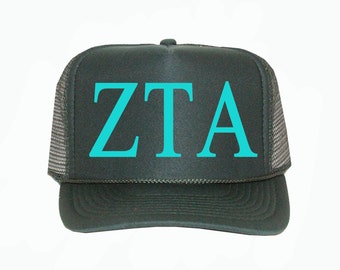 Zeta Tau Alpha Trucker Hat, Zeta Sorority Trucker Hat, Greek Letter Glitter Trucker Hat, Greek Sorority hat, zetataualpha greek apparel