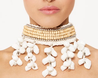 Beaded Shell Choker Necklace