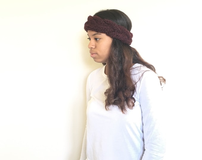 Boho Chic braided knit headband//ROSA//Claret