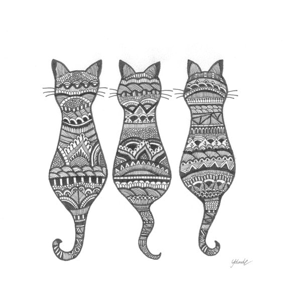 Zentangle cats by yolandeholowaty on Etsy