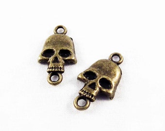 BCN12 - Lot of 2 connectors charms Tete-de-mort Bronze / 2 parts Vintage Antique Bronze Metal Skeleton Skull Connectors