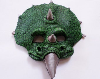 Triceratops Mask, dinosaur, unique mask, paper mache, wearable
