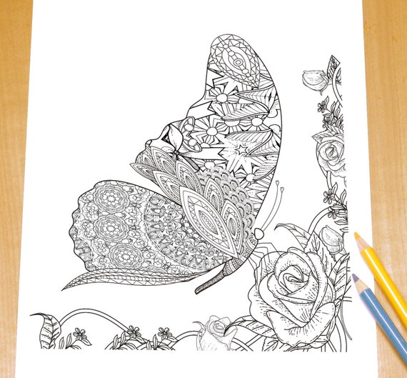 Romantic butterfly Adult Coloring Page Print
