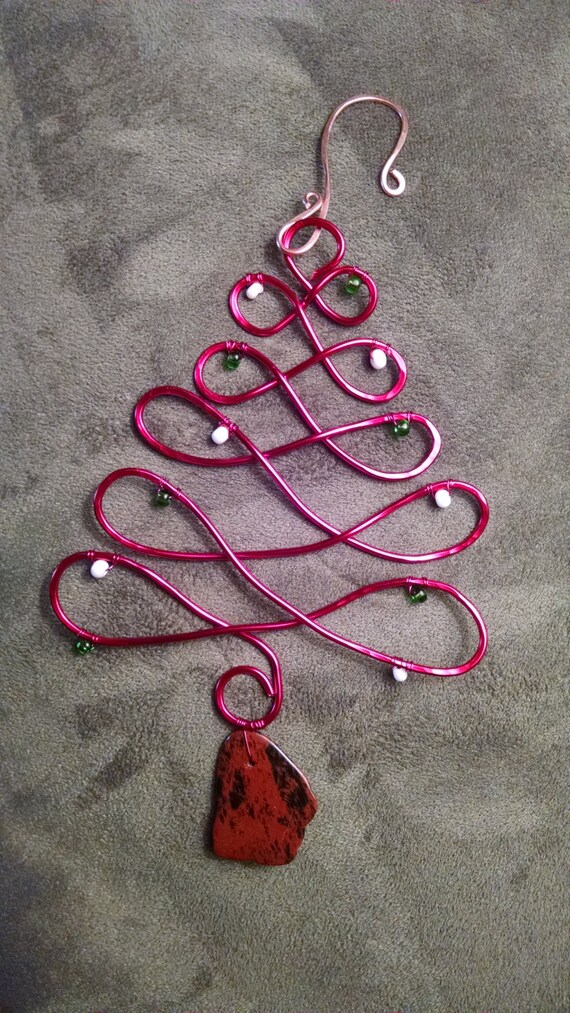 Handmade Christmas Tree Ornament Hammered Red Copper Wire