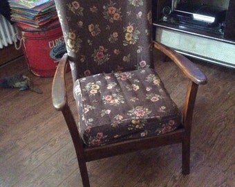 Mid century original cover vintage lounge chair with brown floral fabric