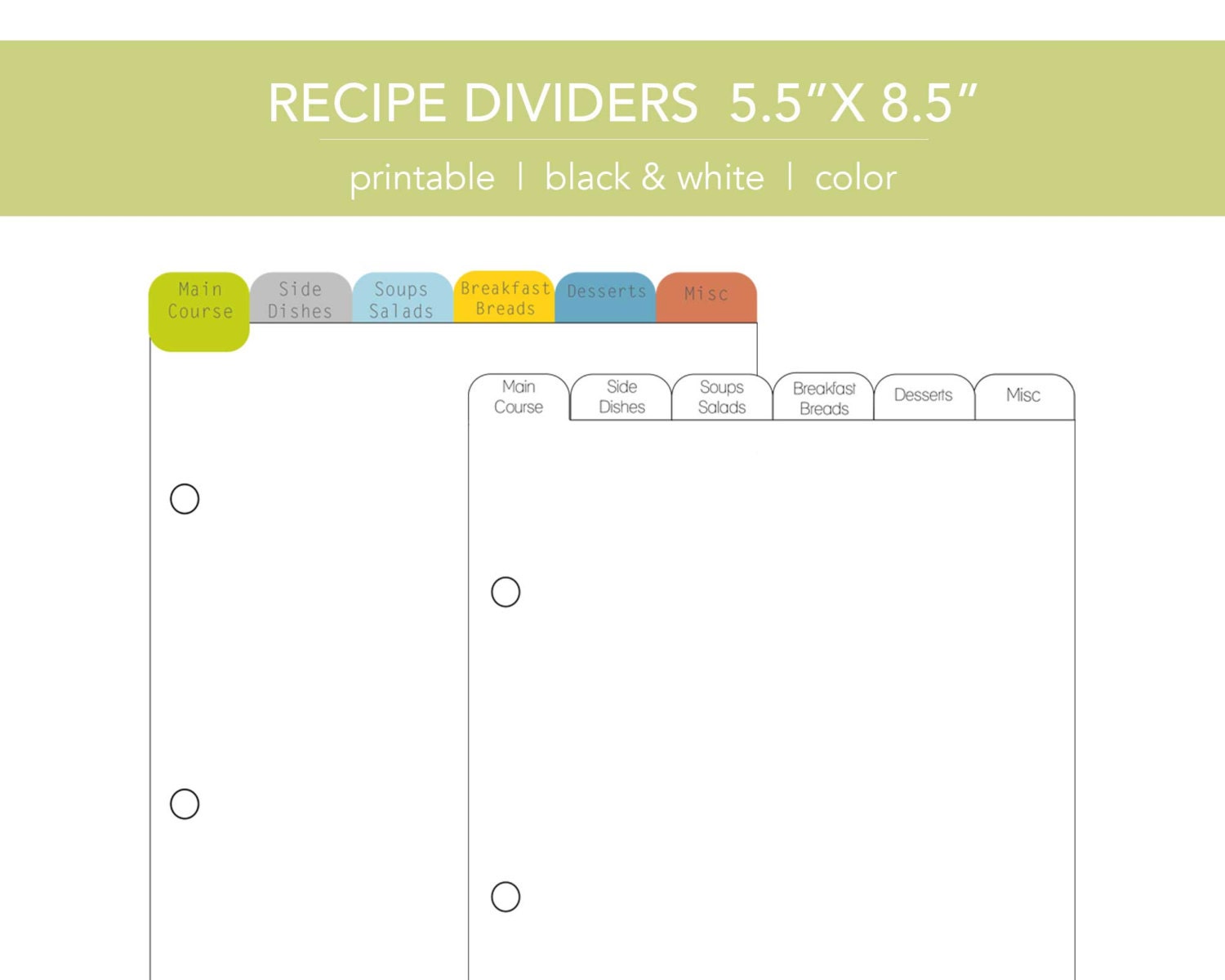 Printable mini recipe dividers for recipe binders