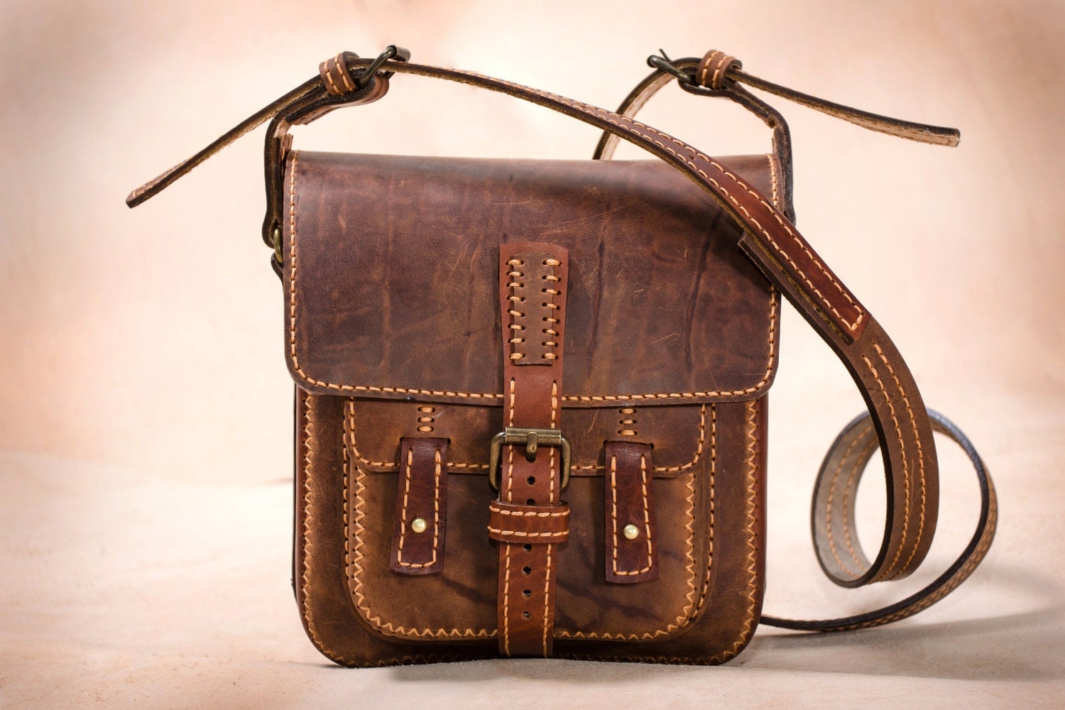 Handmade Brown Leather Messenger Bag