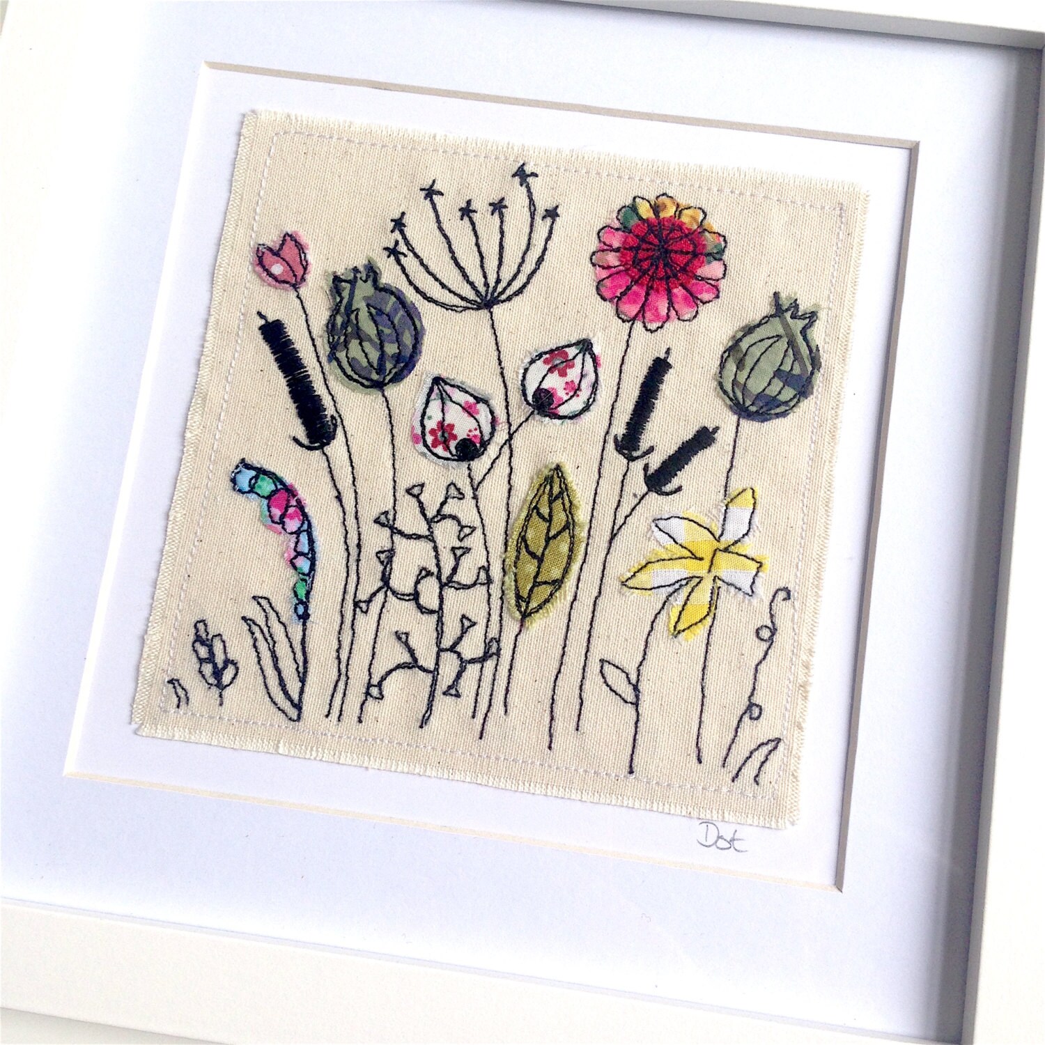 Wildflower meadow framed wall art picture gift stitched