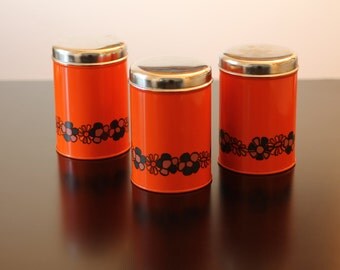 ON SALE! 3 Vintage tin Brabantia canisters containers kitchenware inventory 1970s 1960s storage cans 70s 60s retro mid century kitchen