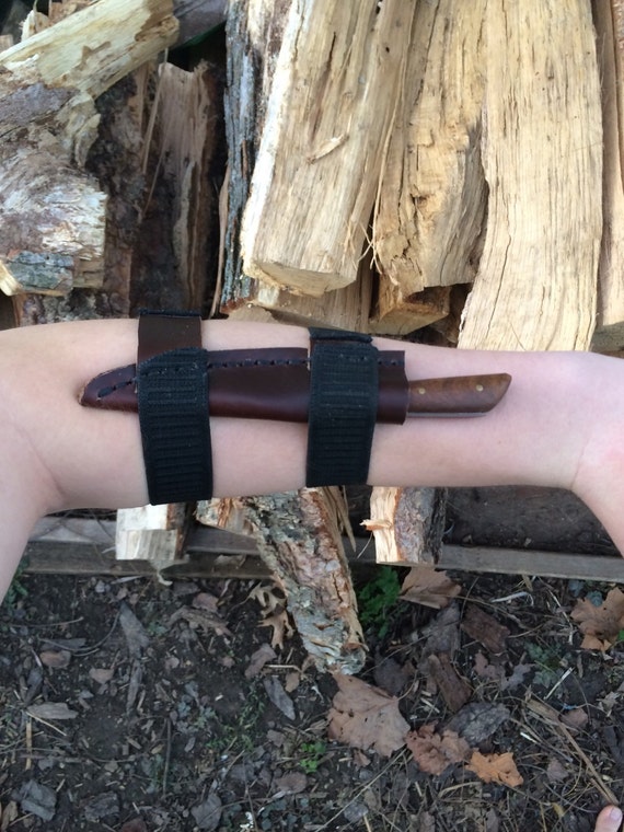Leather arm knife sheath with elastic bands and small patch