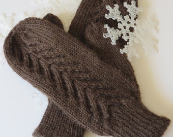HAND KNIT Brown MITTENS / Hand Knit Mittens / Handmade Mittens / Brown Mittens / Cable Mittens / Cable Stitch Mittens (Mitt110)