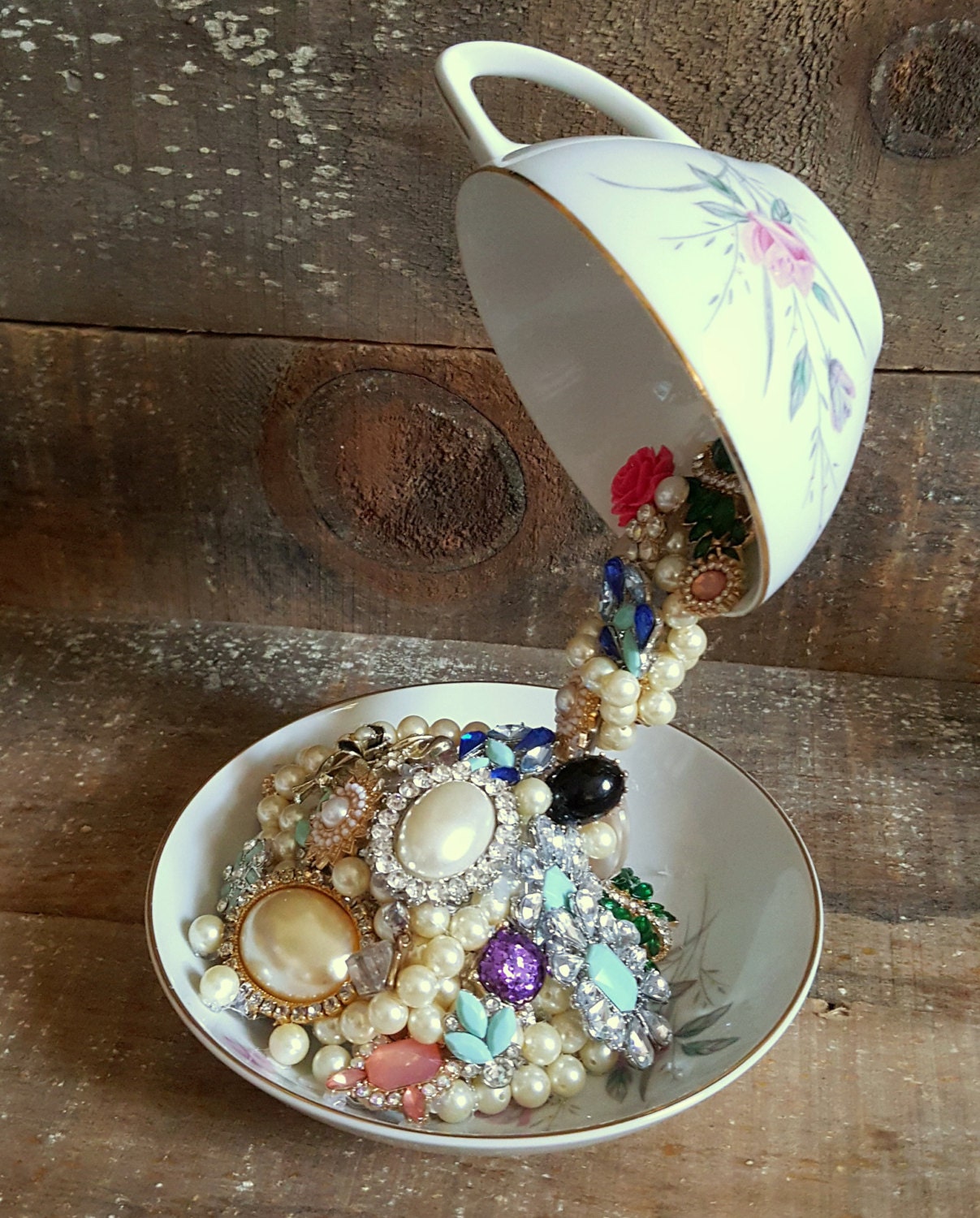 Floating Tea Cup Jewelry Arrangement Perfect by WeirdAndWhimsy