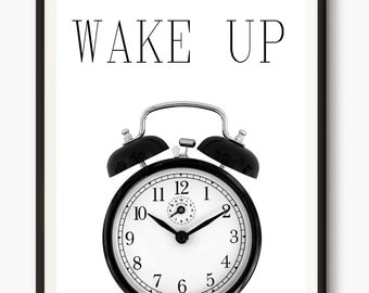 Vintage Alarm Clock, Wake Up Print, Alarm clock printable, Photography home Decor, Wake Up Wall Decoration, Retro Words Poster, Modern Art