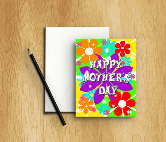 Items similar to Retro Happy Hippie Mom Mother's Day Card on Etsy