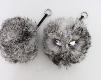 Fur Bag Charm - Crystal Eyes, Rabbit Fur, Monster Charm