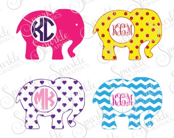 Elephant Monogram Frame Cut File Elephant SVG Chevron Hearts Polka Dots Clipart Svg Dxf Eps Png Silhouette Cricut Cut File Commercial Use