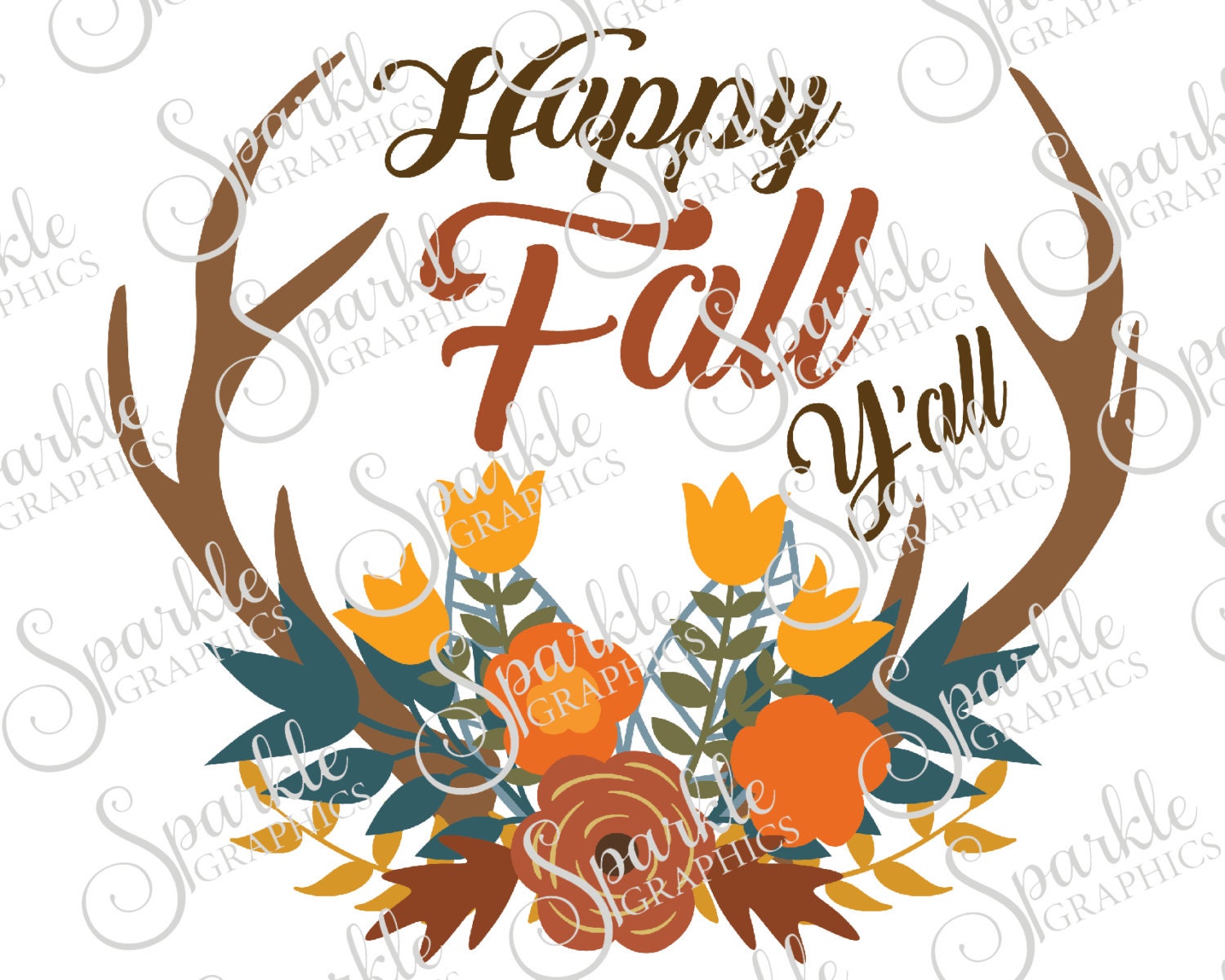 Happy Fall Yall Cut File Antler Fall SVG Thanksgiving SVG ...