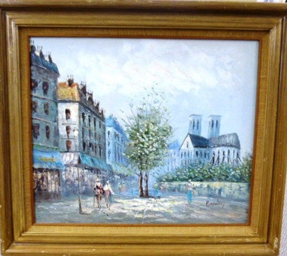 Framed original mid century Impressionist style oil painting