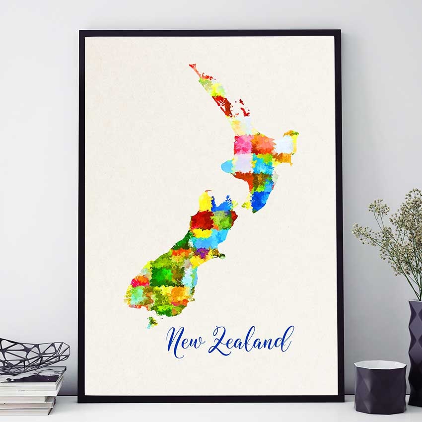New Zealand Map Print Kiwi Map New Zealand Wall Art