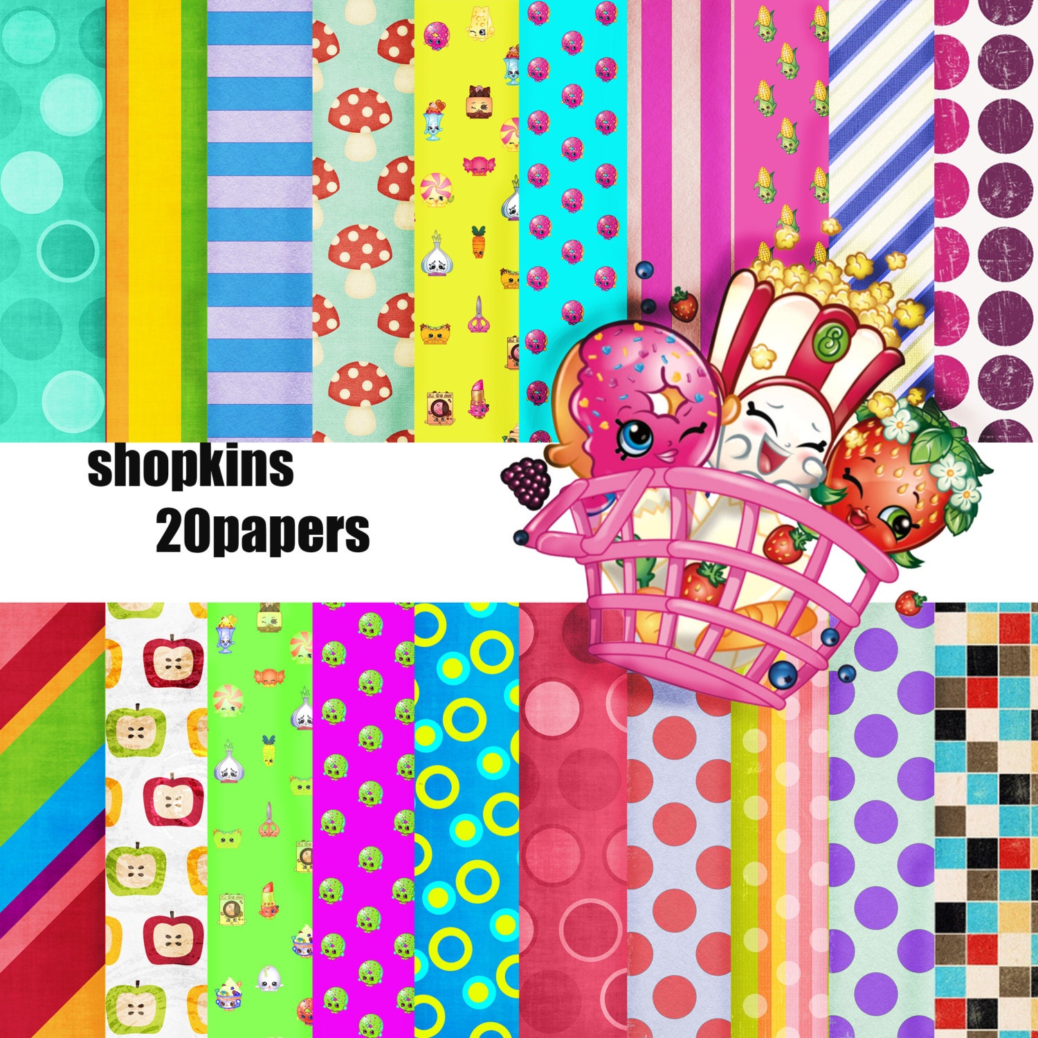 SHOPKINS Digital Paper-20 Sheets-12x12 by MontageDigiArt on Etsy