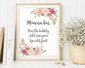 Mimosa Bar Sign, Bridal Shower Sign, Wedding Sign, Bubbly Bar Sign, Wedding Bar Sign, Wedding Decor, Floral Wedding Decor, Mimosa Bar Print