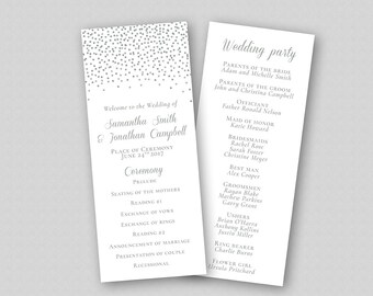 Printable Wedding Program Template DIY, Order of Ceremony, Wedding Ceremony Program - Silver Glitter Sparkles Confetti Dots INSTANT DOWNLOAD