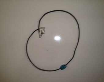 Men's Cord Necklace with Blue Glass Etched Bead