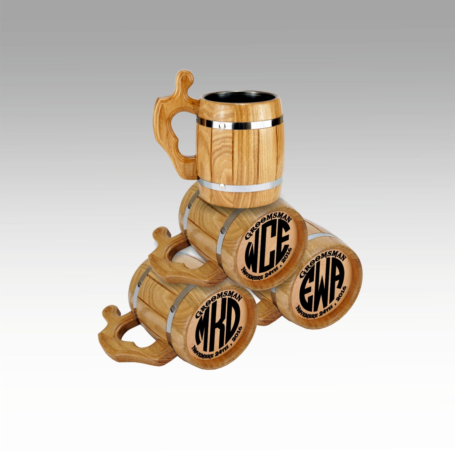 Set Of 4 Wooden Beer Mugs Personalized Groomsmen T Custom